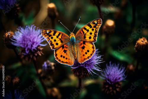 illustration of a butterfly on flower. Created with Generative AI   © agrus_aiart