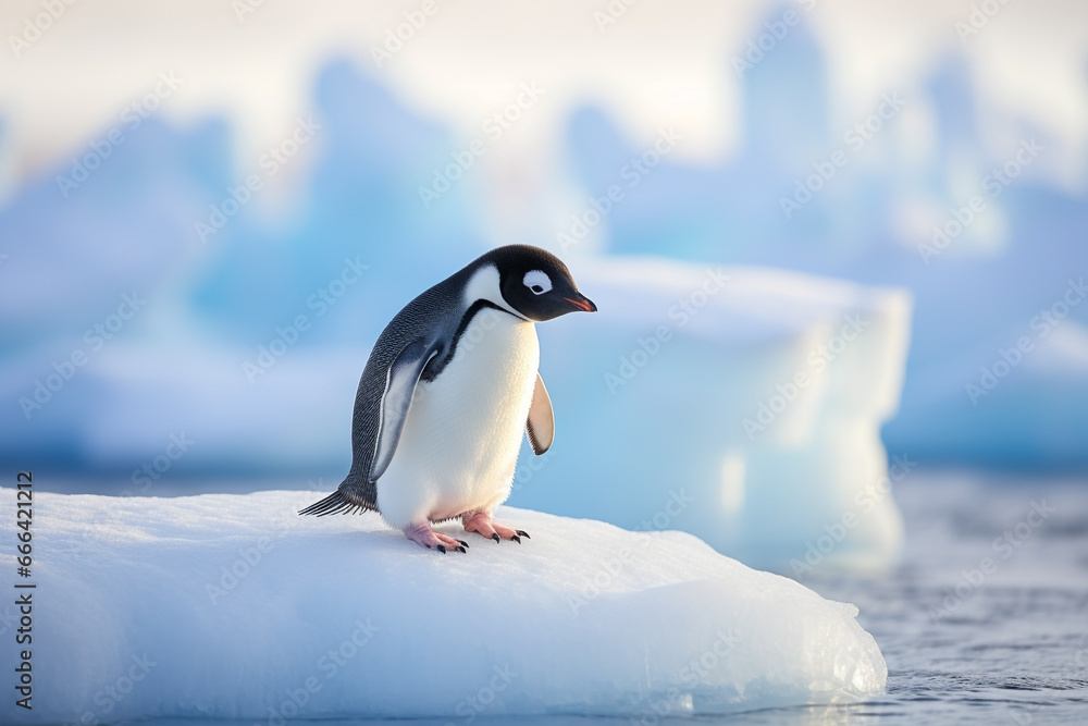 Fototapeta premium illustration of penguin in polar region. Created with Generative AI