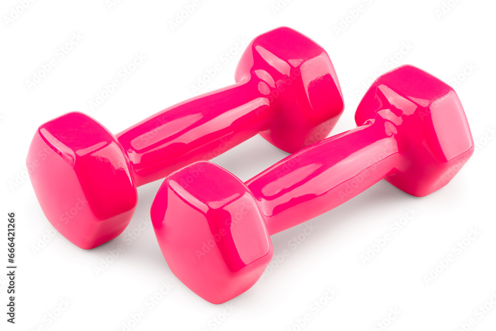 pink dumbbells isolated on white background. clipping path pink dumbbells isolated on white background. clipping path