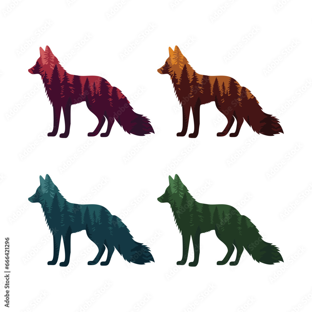 Fox icon vector illustration. Set of fox on isolated background. Forest sign concept.