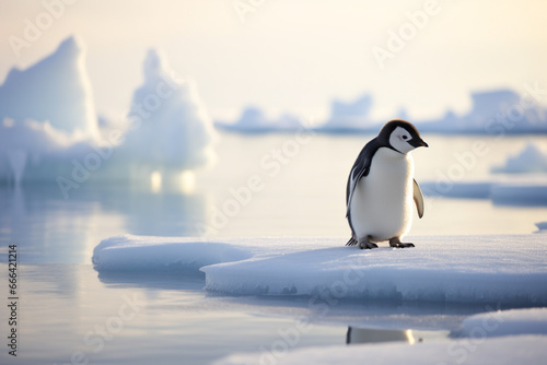 illustration of penguin in polar region. Created with Generative AI