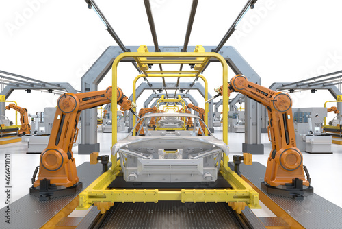 Automation automobile factory with robot assembly line manufacture ev car