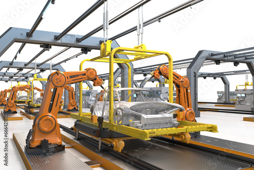 Automation automobile factory with robot assembly line manufacture ev car