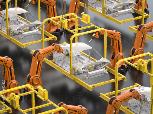 Automation automobile factory with robot assembly line manufacture ev car