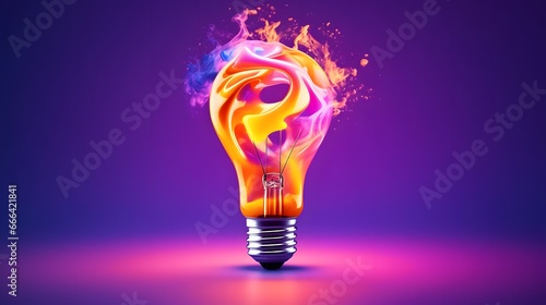 creative colorful inspiration concept with lightbulb made from liquid paint on purple background