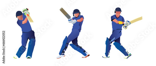 Set of batsman playing cricket on the field in a colorful background illustration