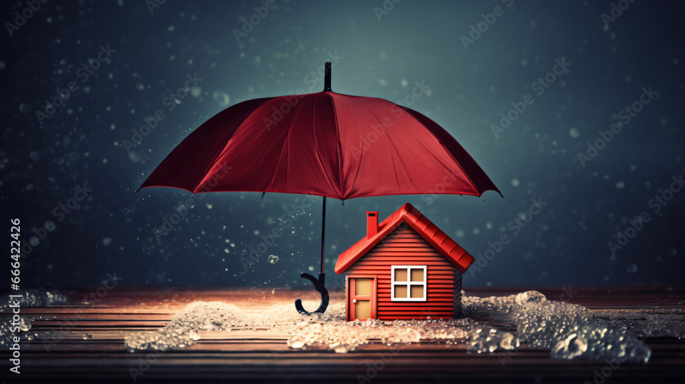 Insurance that covers and safeguards a house ensuring - obrazy, fototapety, plakaty 