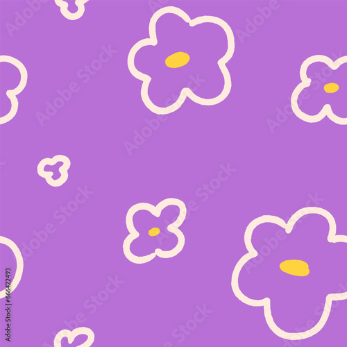Seamless floral pattern in doodle naive style. Endless background, flowers re...
