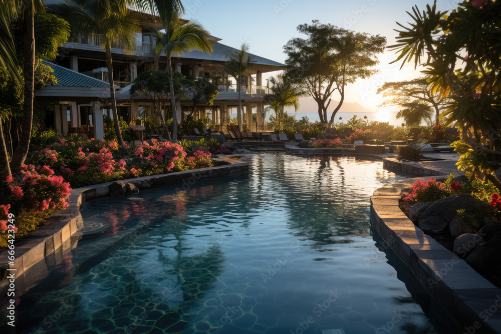 luxury pool at sunset