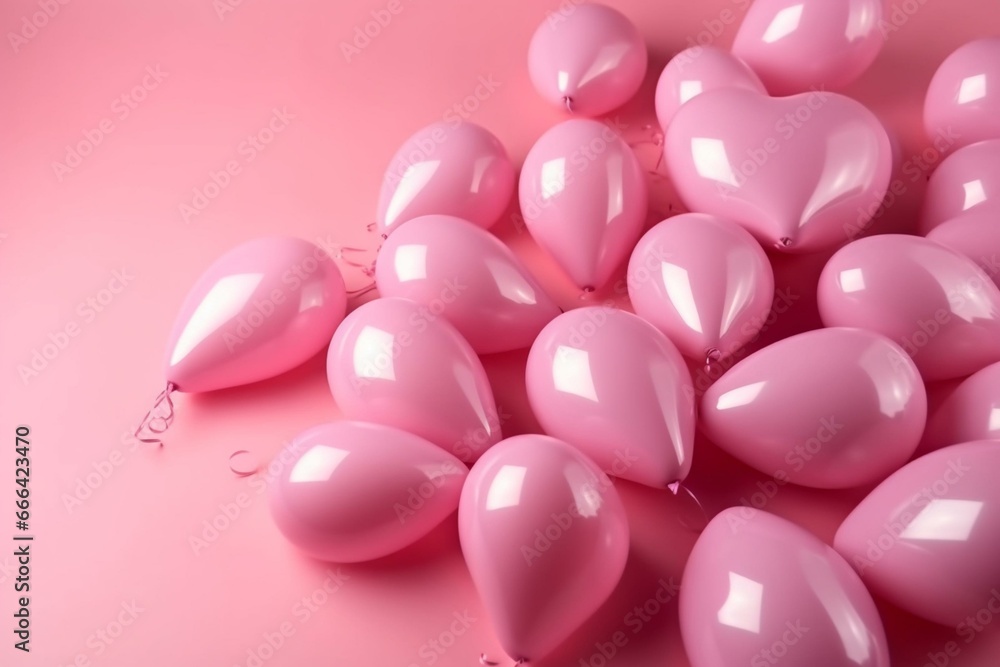 balloons in heart shape with pink color. Generative AI