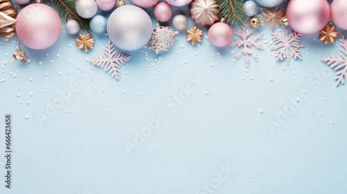 Top view of christmas decorate item with copy space background.