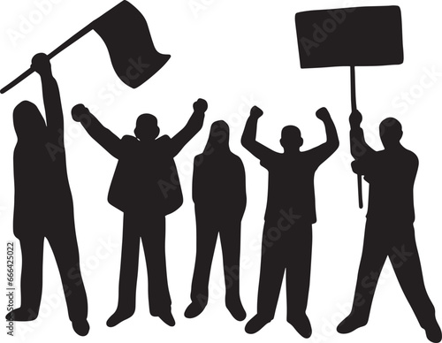 black silhouette of protesters isolated on a white background