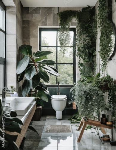 Cuarto de baño con muchas plantas