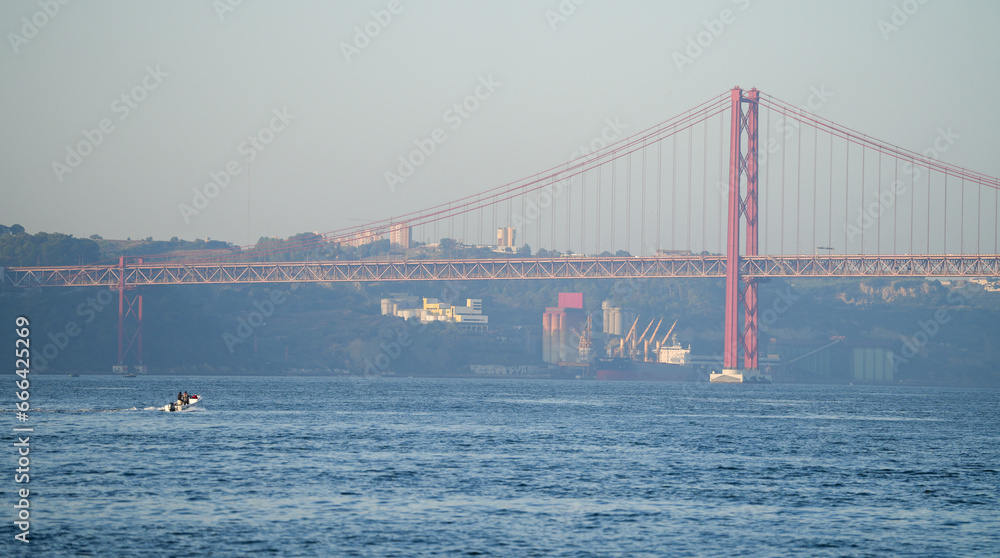 the bridge in Lisbon on a sunny day. Landscape.