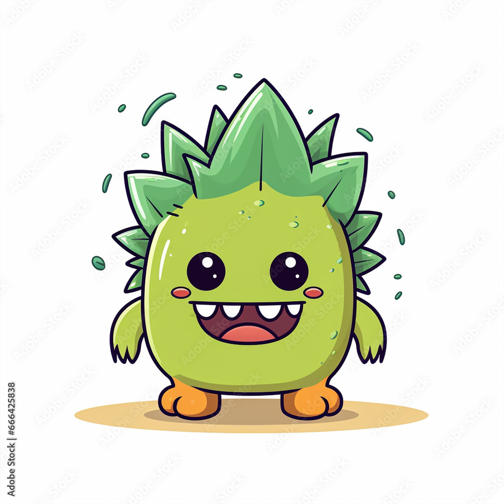 Fototapeta premium 2d cute cartoon plant type monster, 2d cartoon with sharp outlines on White Background