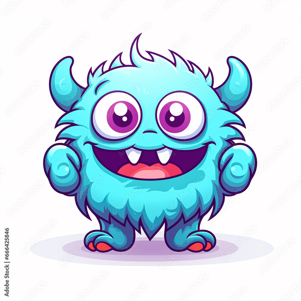 Fototapeta premium 2d cute cartoon spirit type monster, 2d cartoon with sharp outlines on White Background