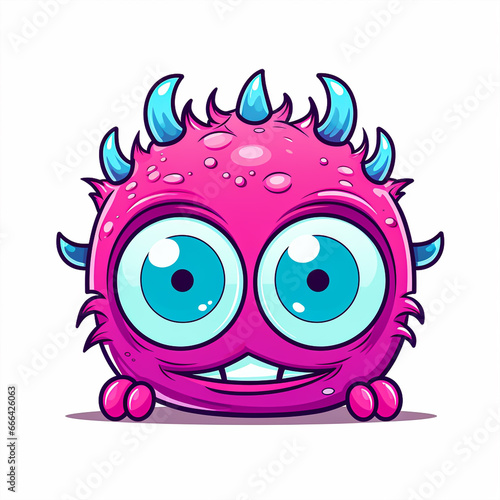 2d cute cartoon monster, 2d cartoon with sharp outlines on White Background