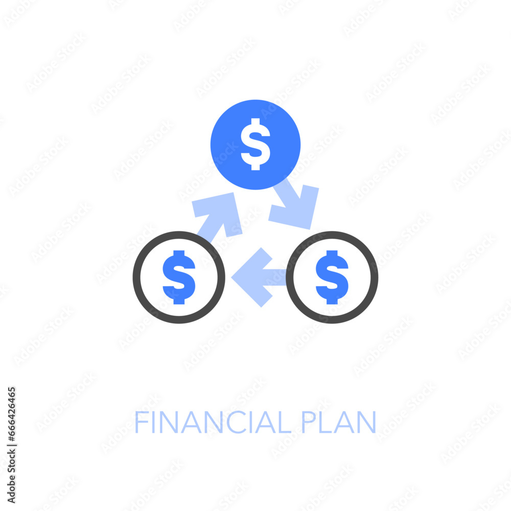 Simple visualised financial plan icon symbol with proces arrows and dollar currency symbols. Simple visualised financial plan icon symbol with proces arrows and dollar currency symbols.