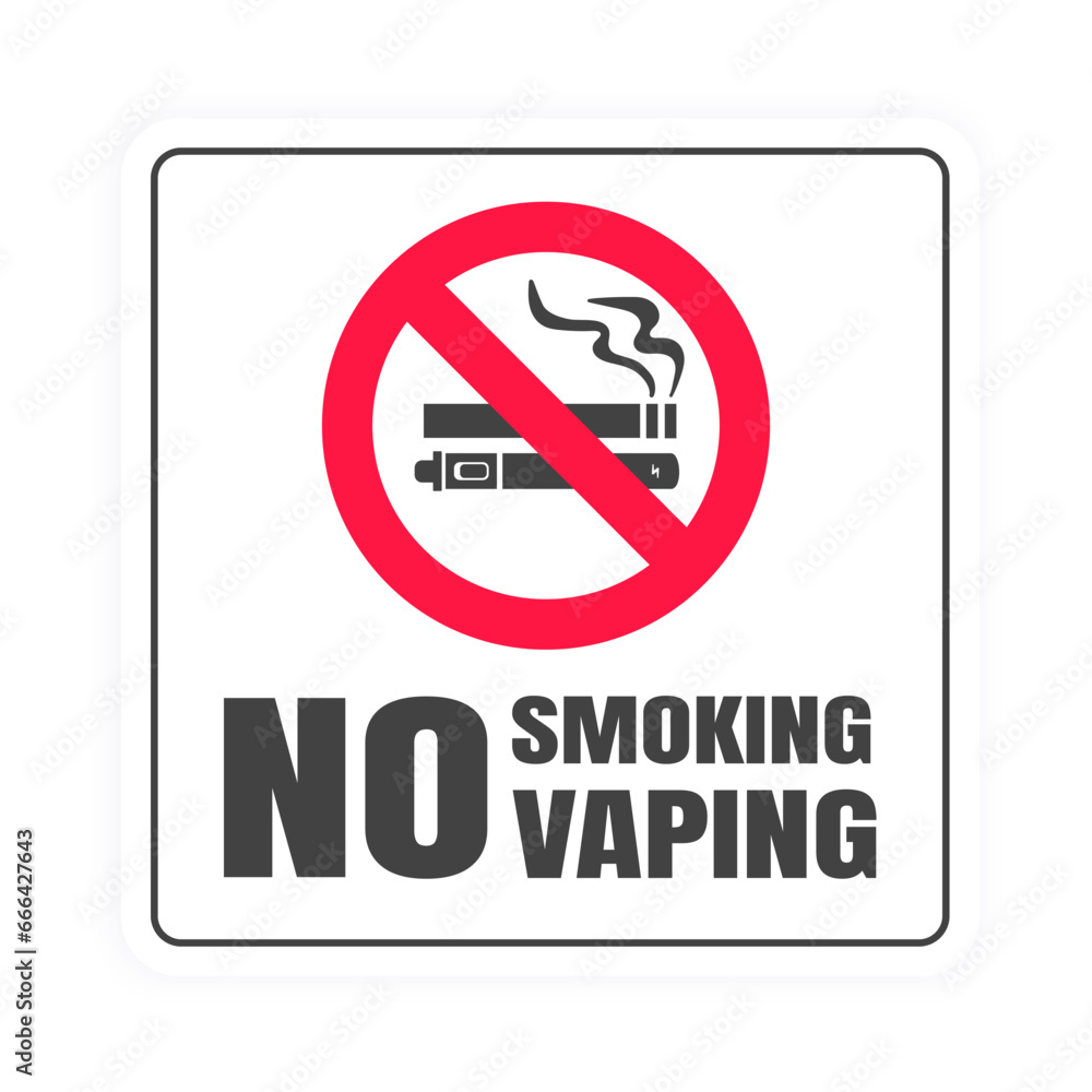 No smoking no vaping sign. Forbidden sign icon isolated on white background vector illustration. Cigarette, vape and smoke and in prohibition circle. No smoking no vaping sign. Forbidden sign icon isolated on white background vector illustration. Cigarette, vape and smoke and in prohibition circle.