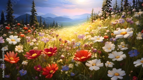 Flower filled meadow background