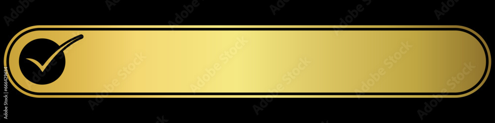 Golden check mark icon, gold certification seal