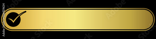 Golden check mark icon, gold certification seal