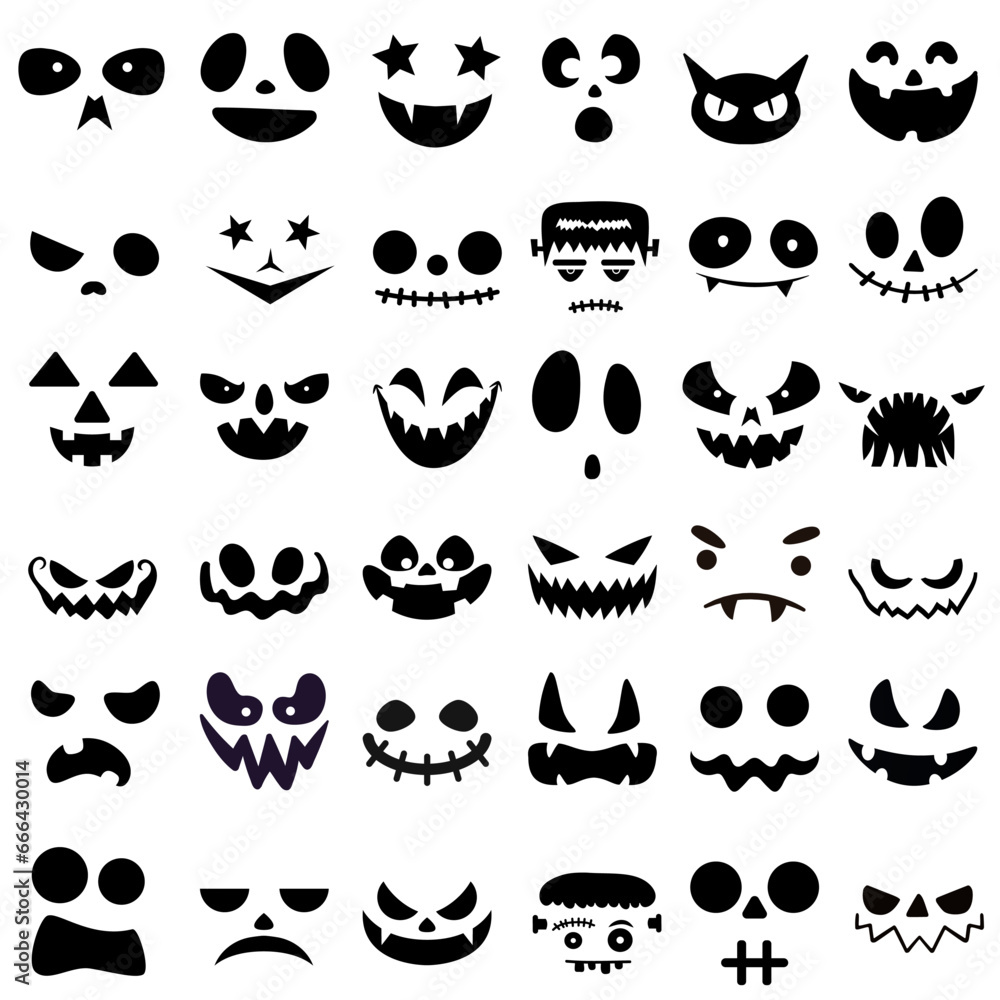 Halloween Face icon vector set. Scary face illustration sign collection. Pumpkin face symbol or logo. Halloween Face icon vector set. Scary face illustration sign collection. Pumpkin face symbol or logo.