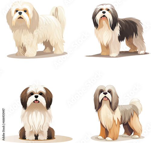 Obraz na plátně Lhasa Apso dog breed collection in many action
