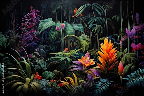 Exotic and tropical multicolored leaves tropical leaves on dark background