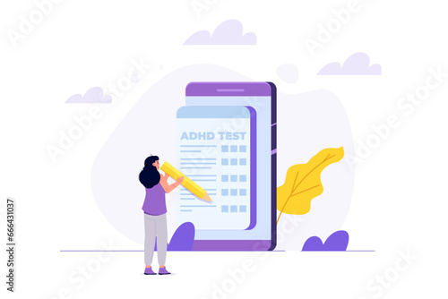 Online adhd, attention deficit hyperactivity disorder test. Vector illustrations for banner, website, landing page, flyer.