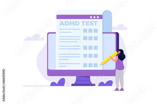 Online adhd, attention deficit hyperactivity disorder test. Vector illustrations for banner, website, landing page, flyer.