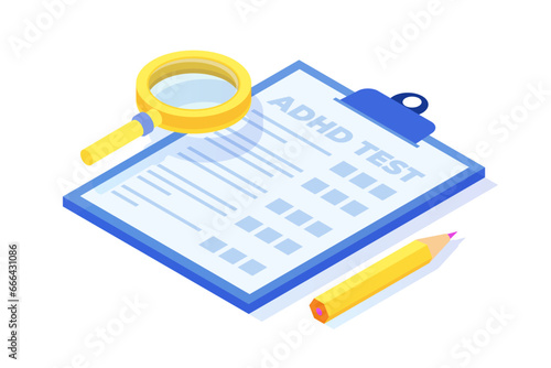 Online adhd, attention deficit hyperactivity disorder test. Vector illustrations for banner, website, landing page, flyer.