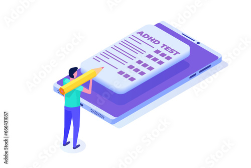 Online adhd, attention deficit hyperactivity disorder test. Vector illustrations for banner, website, landing page, flyer.