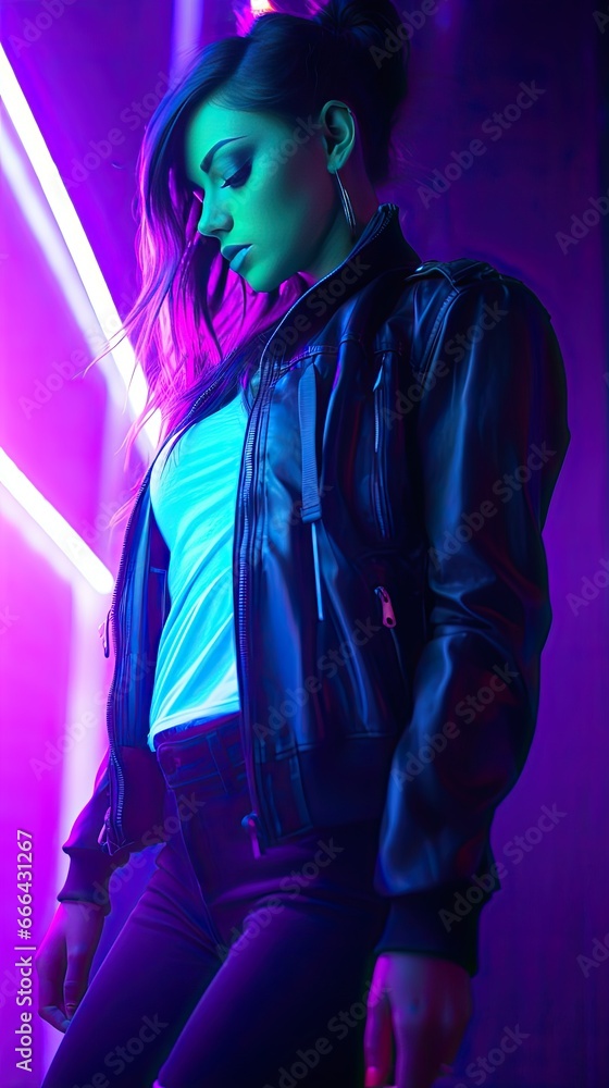 Model with LED-lit elements, set against a gradient of teal and purple smoke Model with LED-lit elements, set against a gradient of teal and purple smoke