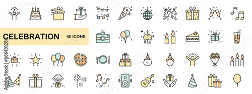 お祝いに関するカラフルなアイコンセット
