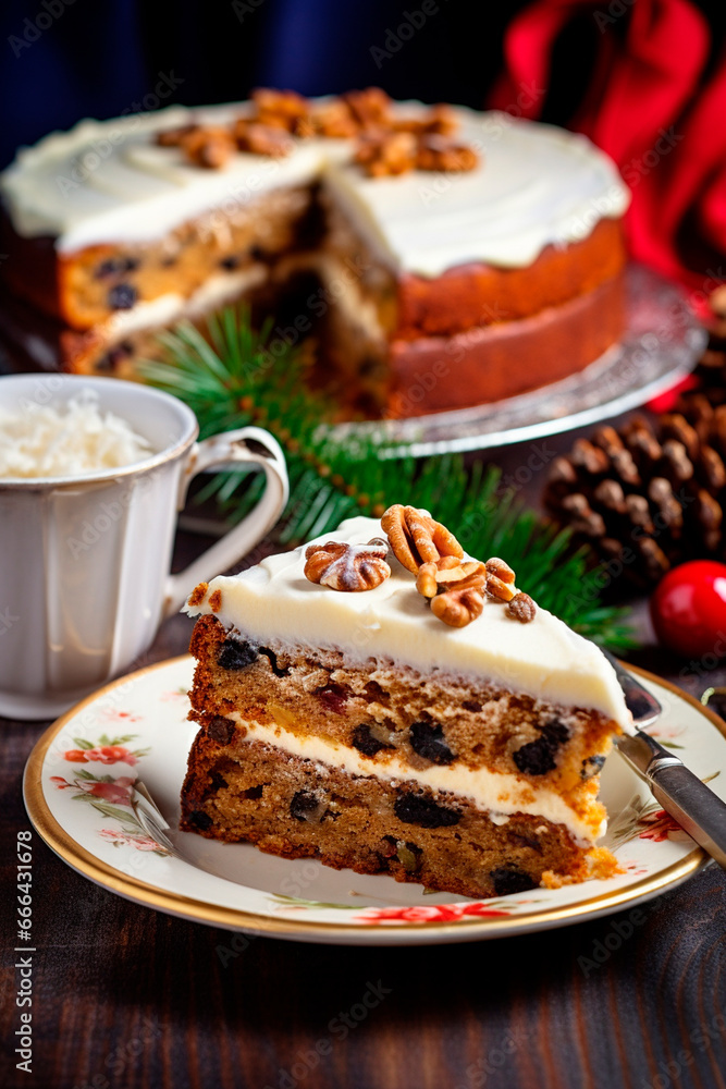 Christmas cake stollen on the table. Generative AI, Christmas cake stollen on the table. Generative AI,