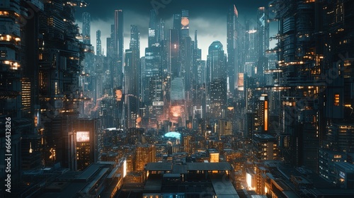 Drone View of A Detailed Cyberpunk City 