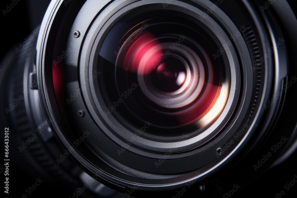 black movie camera lens, close up, front view black movie camera lens, close up, front view