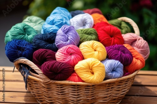 a basket full of colorful yarn for knitting