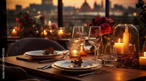 Candlelit dinner with a picturesque view of the city 