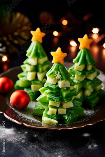 Christmas tree snack made from cheese. Generative AI,