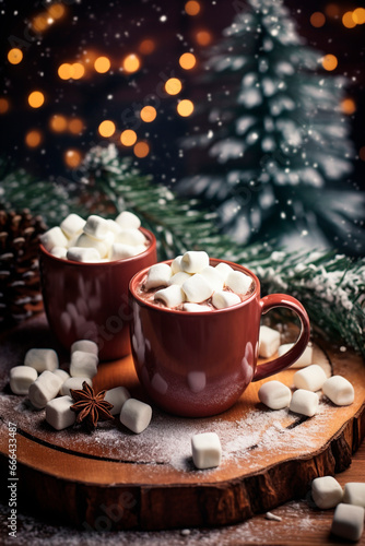 Christmas cup of cocoa with marshmallows. Generative AI,
