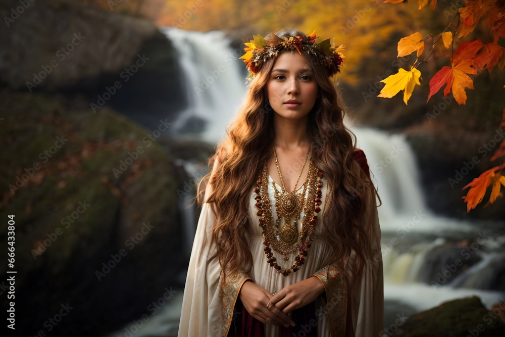 Portrait of a beautiful woman, lady of autumn