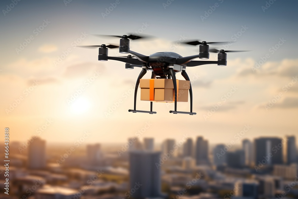 delivery drone delivering package over the city delivery drone delivering package over the city