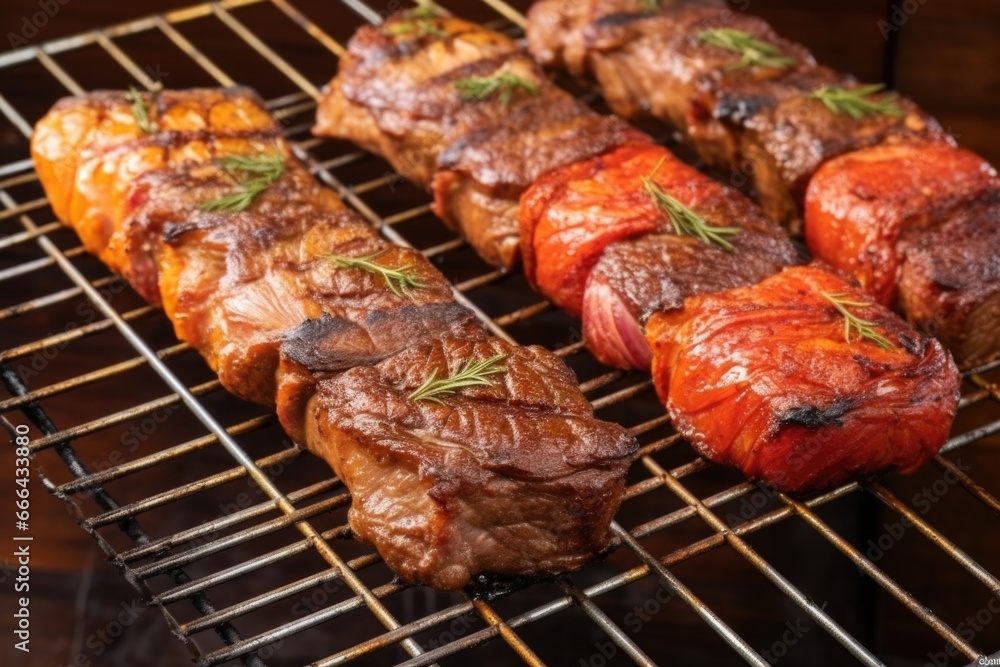 variation of marinated asado cuts on grill rack