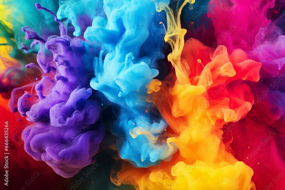 Abstract vertical colorful ink background with smoke explosion. Ideal for vertical wallpapers. Generative AI