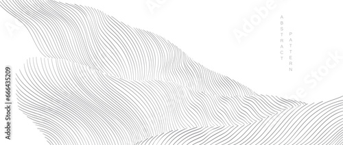 Abstract landscape background with white and grey hand drawn line pattern vector. Ocean sea art with natural template. Banner design and wallpaper in vintage style