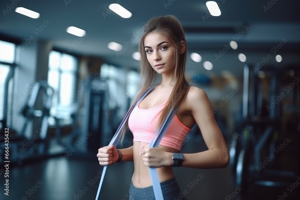 Slim young woman with athletic physique in gym Slim young woman with athletic physique in gym
