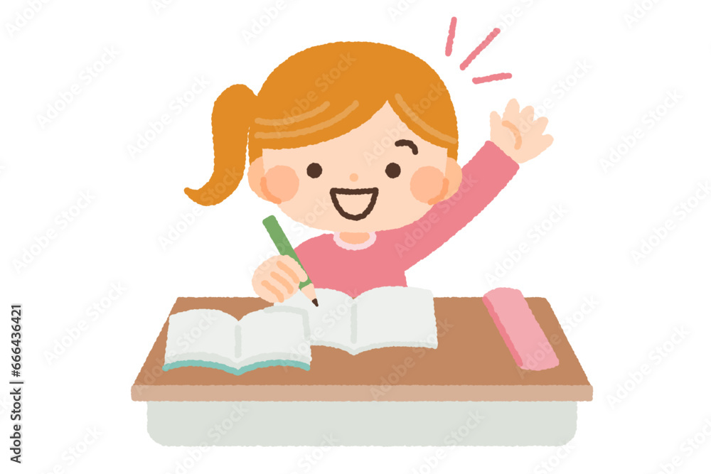授業を受ける子供/女の子のイラスト素材 授業を受ける子供/女の子のイラスト素材