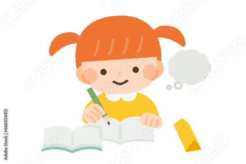 勉強をする子供／女の子のイラスト素材